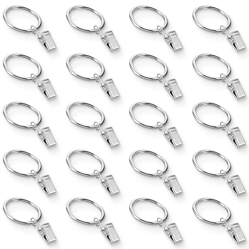 20 piezas anillas para cortinas con pinza,ganchos de cortina para colgar,anillos de clip de cortina de acero inoxidable de 32 mm, ganchos y anillas con pinza para decoración del hogar