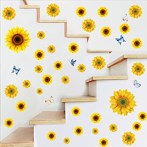 Vinilos decorativos de girasol y mariposa 3D, 44 piezas miniatura 5