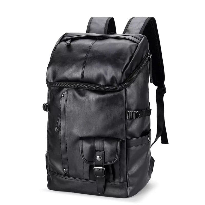 Mochila Gran Capacidad 15.6 Pulgadas Bolsa De Computadora Portátil De Cuero Genuino Mochila De Fin De Semana Travel Travel Mens Business Casual Impermeable Negro