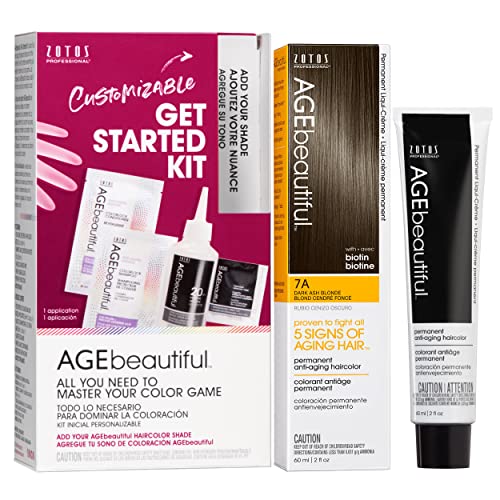 Image of AGE beautiful Permanent Hair Color Cream, 100% Gray Coverage Hair Dye with Biotin Anti-Aging Formula for Fuller, Thicker Hair, Professional Salon Quality
