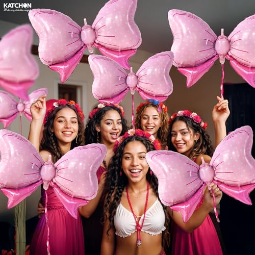 Image of KatchOn, Giant Pink Bow Balloons - 35 Inch, Pack of 8 | Bow Foil Balloons for Birthday Decoration | Pink Bow Balloons For Baby Shower Decoration, Gender Reveal