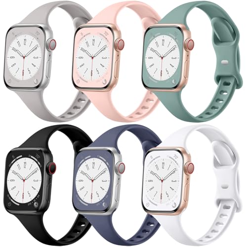 Lerobo 6 Pack Compatible with Apple Watch Band 38mm 40mm 44mm 42mm 41mm 45mm 46mm 49mm Women Men, Thin Narrow Soft Replacement Sport Strap for iWatch Apple Watch Series 11 10 9 Ultra 8 7 6 5