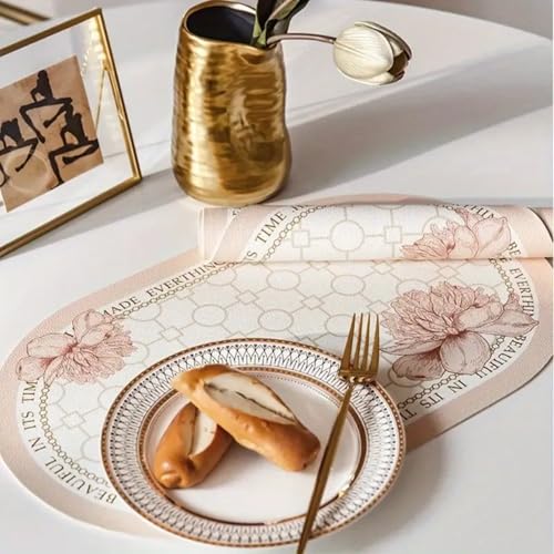 Image of YELONA Leather Dining Table Placemats Set of 2 - Waterproof, Heat Resistant, Anti-Slip, Easy to Clean Table Mats for Dining Table, Kitchen & Home Decor (Peach Fuzz, 40 x 30 cm)