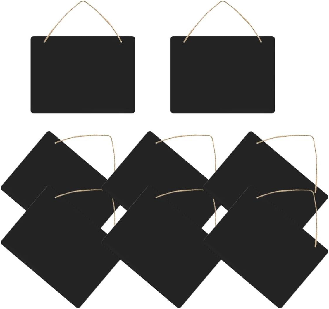 8Pcs Hanging Wooden Chalkboard Pendant Double-Sided Blackboards for Messages Notes Menus Portable Lightweight Decorative Black Boards for Flower Shops Restaurants Home Office Use