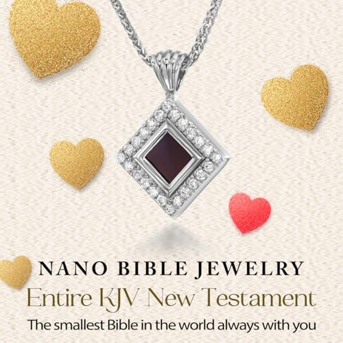 Smallest Nano Bible on Christian Necklace - Paved Cubic Zirconia Pendant with Entire KJV New Testament Holy Scriptures on 0.2" Microchip, Religious Jewelry for Women, 18" Spiga Chain2