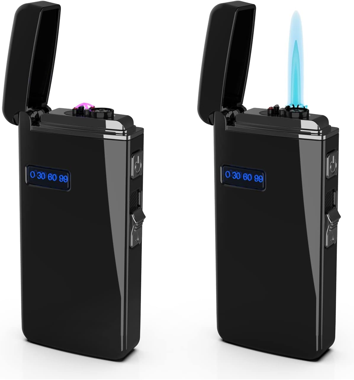 Windproof Dual Arc Lighter Rechargeable Torch Lighter USB Inflatable Jet Flame Lighter Refillable Brush Black Color for Kitchen BBQ