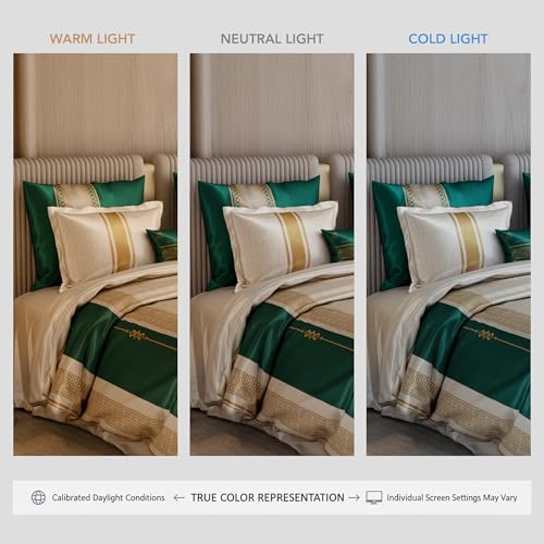 Image of Stoa Paris 300TC UltraSatin Super Size 7 Piece Comforter Set, 274cm x 274cm Ideal for King & Double Bed, Gentle on Skin & Hair, Fade & Wrinkle Resistant, Home Decor, Quick Dry, Coronation - Green