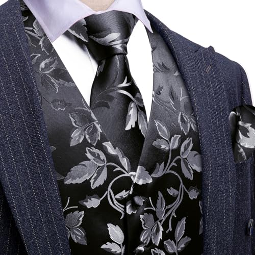 Image of Barry.Wang Formal Men Flower Vest Paisley Jacquard Silk Ties Suit Waistcoat Set Wedding 5PCS