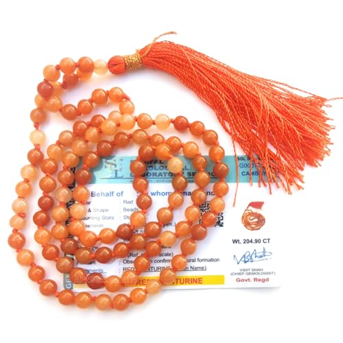 Image of Apnisanskriti Premium Red Aventurine Stone Mala for Men and Women (6mm, AAA Quality, Lab Certified, 108+1) - Natural Stone Beads Mala - Pack of 1