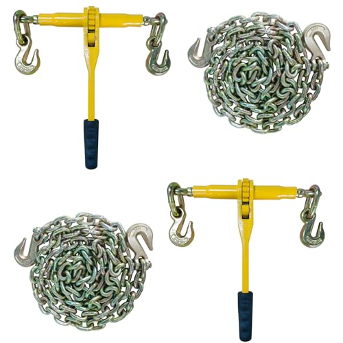 Chain and Binder Kit 5/16"-3/8", 2 Pack G80 5/16"×10FT Chains with Grappling Hook and Ratchet Binders,5400LBS Working Strength, Ratchet Binders and Chains for Hauling,Towing, Tie Down,Truck by Dremvoist - Used condition - US$102.95
