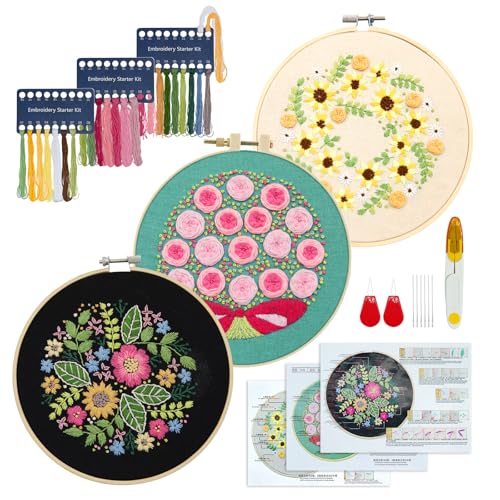 Image of XM-GENYUE 3 Sets Embroidery Stitch Practice kit for Beginners Adults, Flower Stitch Starter Kits Set for Adults with Embroidery Skill Techniques