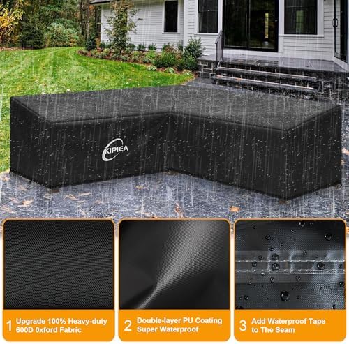 Kipiea 600D V-Shape Outdoor Patio Furniture Covers Waterproof, Outdoor Sectional Cover Windproof, Patio Sectional Sofa Cover Anti-UV, No Tears & No Fading (85"/85"L x 33.5"D x 31"H) Black — view 2