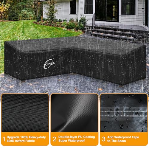 Kipiea 600D V-Shape Outdoor Patio Furniture Covers Waterproof, Outdoor Sectional Cover Windproof, Patio Sectional Sofa Cover Anti-UV, No Tears & No Fading (89"/89"L x 33.5"D x 31"H) Black by Kipiea - Image 3