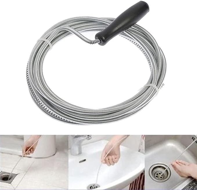 Plumbers Snake 90cm Kitchen Sink and Shower Drain Unblocker Tool - Reusable Plumbing Snake for Drain Cleaning