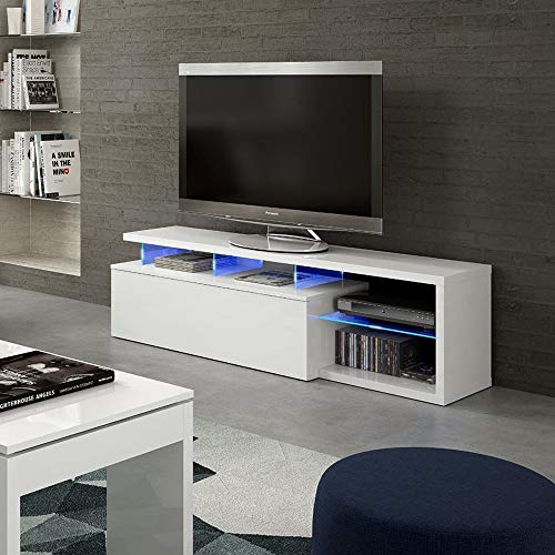 Modulo-de-TV-Moderno-Mueble-Salon-Modelo-Blue-Tech-Color-Blanco-Brillo-y-Luces-LED-Medidas-150-cm-Ancho-x-43-cm-Alto-x-41-cm-Fondo