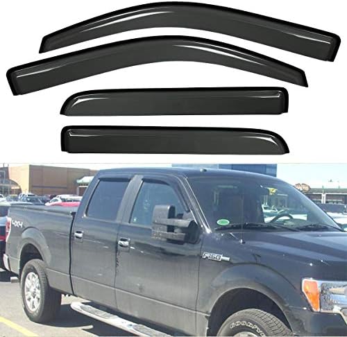 SarahQ for 2009-2014 F-150 Super Crew Cab Dark Smoke Outside Mount Style Wind Sun Rain Guard Vent Shade Deflector Window Visors