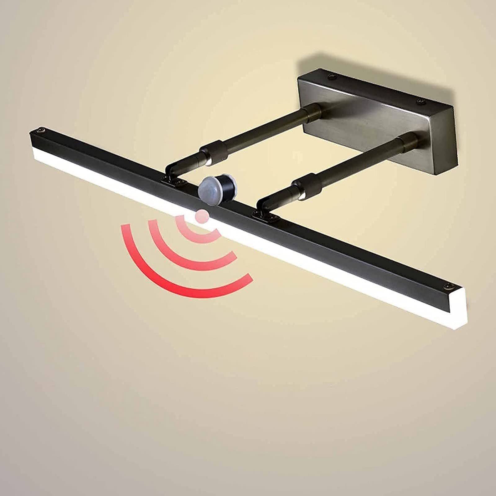 Luz de espejo Luz de espejo de baño negra Luz LED moderna sobre espejo con interruptor, luz neutra Luz de pared de baño Iluminación de maquillaje impermeable giratoria 240 °, lámpara de decoración de