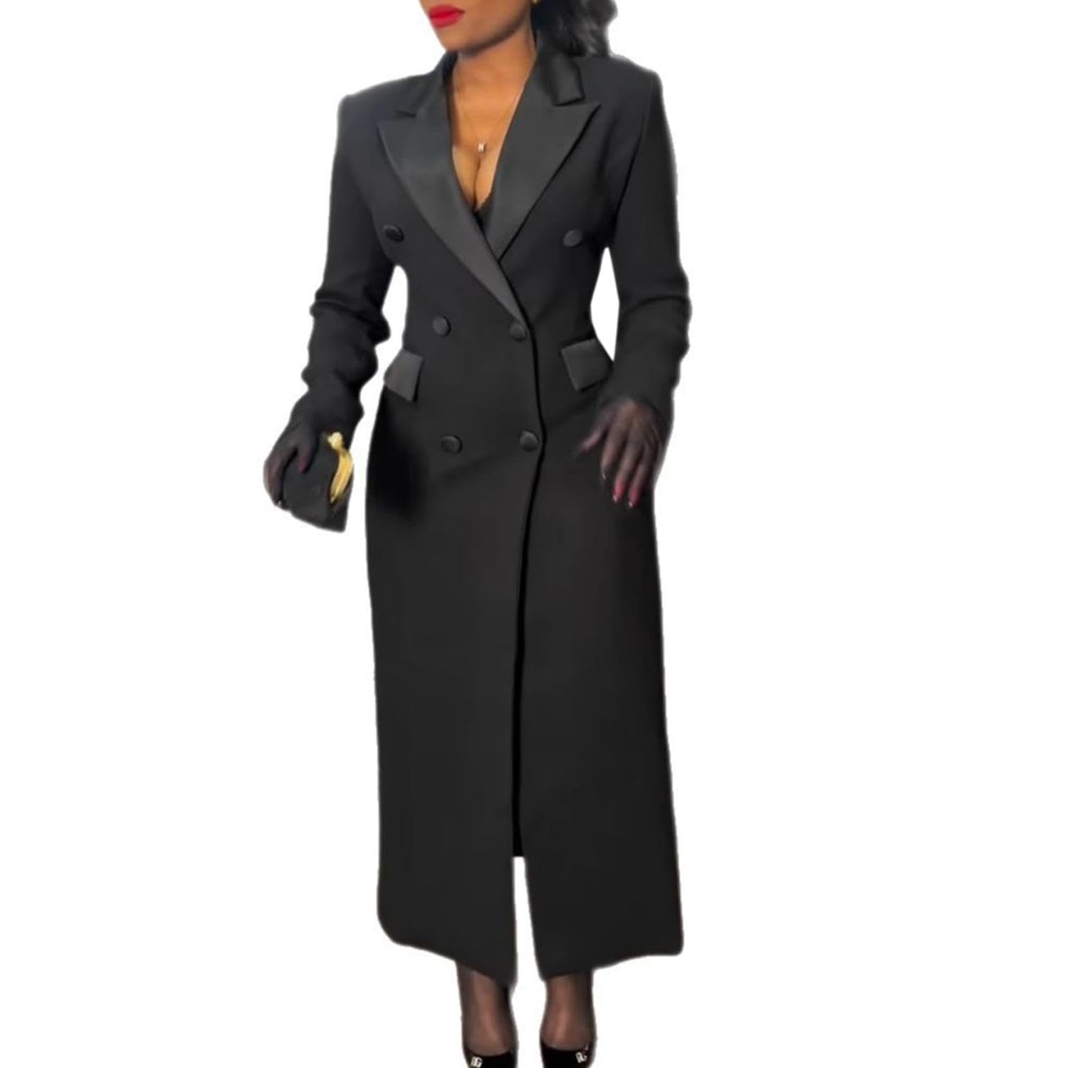 Blazers for Women Business Casual Long Lapel Blazer Jackets Dressy Work Professional Office Outfits Black