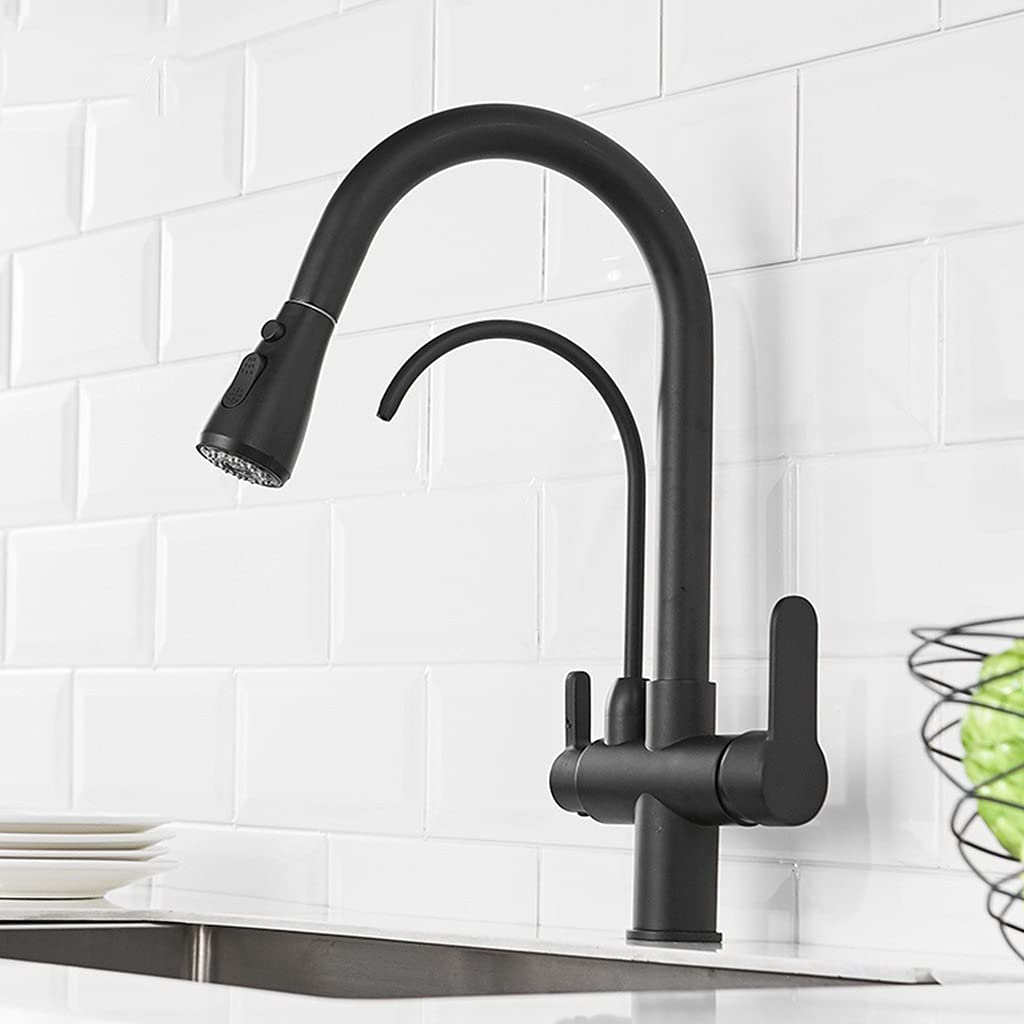 Faucet for Bar Farmhouse Commercial, Black Filter Pull Down Out Taps, Swivel Multifunction Water Outlet Mixer Tap Kitchen Sink Faucets