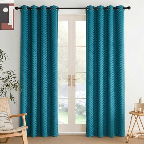 Image of IVAZA Premium Velvet Chevron Pattern 80% Blackout Curtains - Insulated Heavy Blackout Opaques,Modern Parde for Living Room Bedroom|Home Office Door- 8 Feet (Pack of 2) Chevron Turquoise