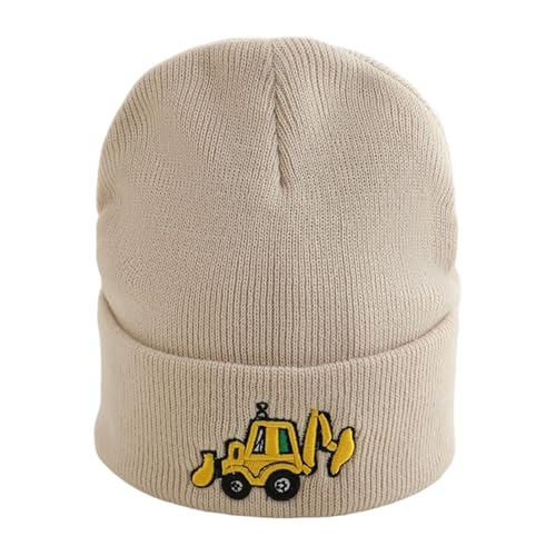 BIBOKAOKE Bonnet tricoté pour enfants - Tracteur - Excavatrice - Chantier - Chantier - Bonnet d'hiver chaud - Cadeau pour garçons et filles, Style #k05 kaki, taille unique