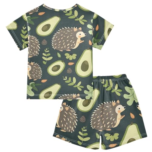 ALAZA Cartoon Hedgehog Avocado Pajamas Short Sleeve 2 Piece Sleepwear Top and Bottom Pajama Set Unisex2