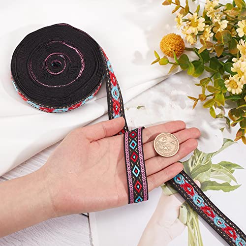 GORGECRAFT 10m Ethnic Jacquard Ribbon Embroidered Ribbon 10mm Wide Red Blue Geometric Rhombus Woven Trim Fringe or DIY Sewing Craft Clothing Embellishment Handmade Bag Decoration - Image 3