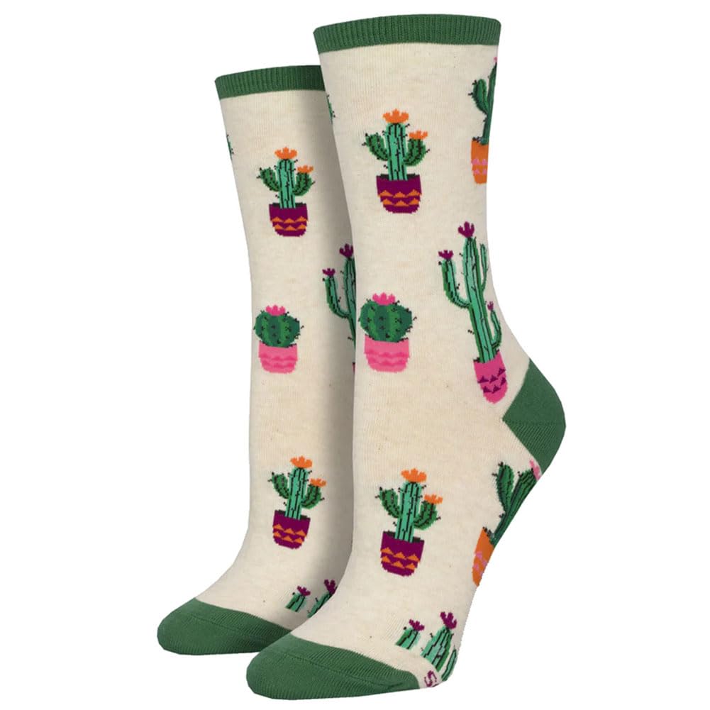 Socksmith Women's Crew Socks Court of Cactus, Ivory Heather, One Size Fits Most, 1 Pair, Ivory Heather, 5-10.5