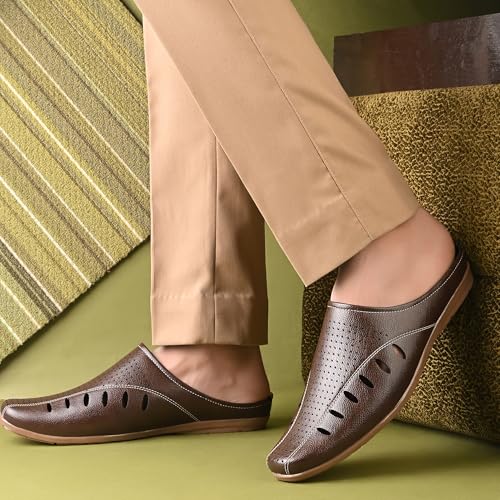Image of Centrino Men's Casual Slip-On Sandals |Comfortable Back-Open Relaxed Fit Mule|Slip-On Half Shoe with Cushioned Insole for Office,Casual,Home,Outdoor,Driving,Summer Everyday Comfort(8107)