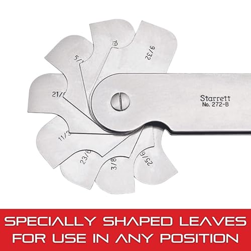 Miniatura 18 de Starrett Medidor de filete o radio para radios convexos y cóncavos, ideal para carpinteros y construcciones, acero inoxidable, 32 hojas, calibre