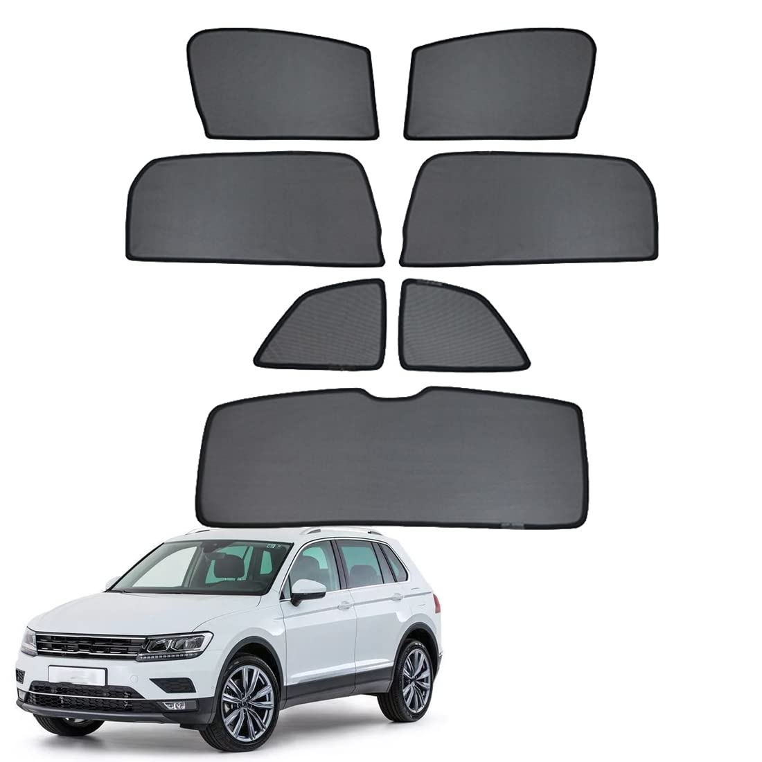 Tendine Parasole Auto Bambini Parasole per Finestrini Laterali per Tiguan AD 5Seat 2016-2023 Tendine Parasole Protezione UV Tende Magnetiche Nero,7PCS