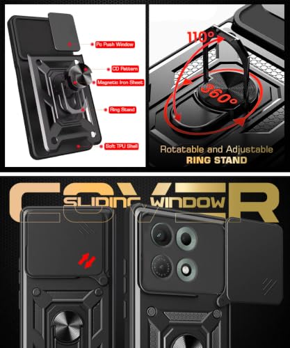 Image of WOW IMAGINE Tough Armor Bumper Mobile Back Case for Motorola Moto Edge 70 Max 5G | Sliding Camera Cover | Shock Proof 360 Protection | Hybrid PC + TPU | Ring Holder with Kickstand - Black