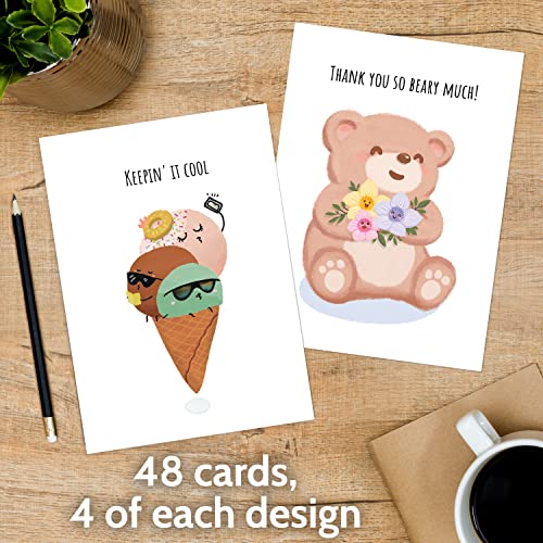 T Marie 48 Funny Note Cards Set With Envelopes - Punny Puns Thinking Of You And Appreciation Notecards Pack For Friends, Kids, Students, And More - Say Hello, Thank You Or I Miss You #TOP1