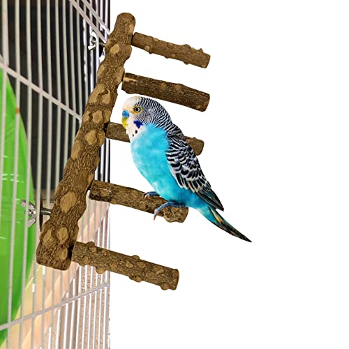 Image of SIMENA Bird Ladder Perch, Natural Wood Parrot Stand, Hamster Climbing Toy, Bird Cage Ladder for Small and Medium Birds, Parakeet, Cockatiel, Conures, Lovebirds, Budgie