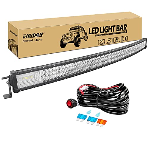 RIGIDON 50 Pulgadas 127 cm 648W delgado curva barra de luz led y 12V kit de cableado, Largo alcance barras luminosas led para off road todoterreno camión coche ATV 4x4, Lámpara de conducción 6000K