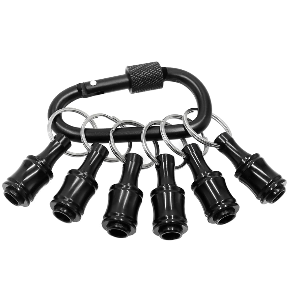 Aoyswuz 6 Pcs Drill Bit Holder Keychain Set 1/4 Inch Hex Shank Screwdriver Bits Holder Aluminum Alloy Quick-change Extension Bar Keychain(with Black Carabiner)