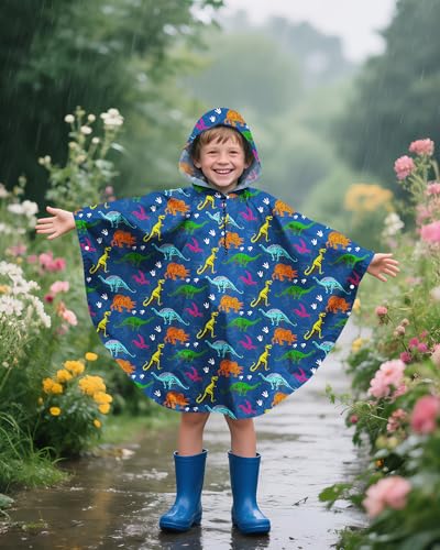 Image of OlyPegic Kids Rain Poncho with Hooded Reusable Waterproof Lightweight Ponchos Kids Boy Girl Raincoat Outwear