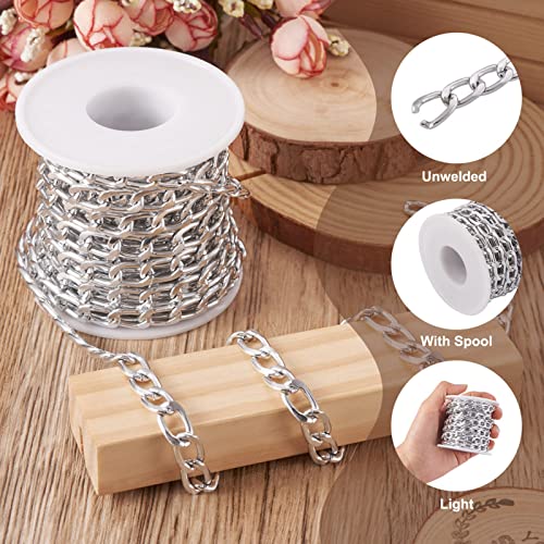 Beadthoven 1Roll Silver Aluminum Curb Chains 13.5x8x2mm Oval Flat Curb Unwelded Links Chain with Spool for Bracelets Necklaces Jewelry Making - Image 3