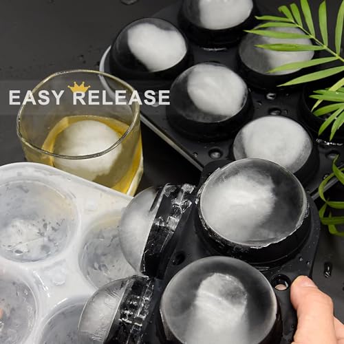 Image of Ice Cube Trays Premium Imported Ice Ball Maker | Silicone 6 Cavity Easy Release 6Cm Round Whiskey Mould with Lid & Funnel for Cocktail & Bourbon - (Color-Black, Weight-300Grams)