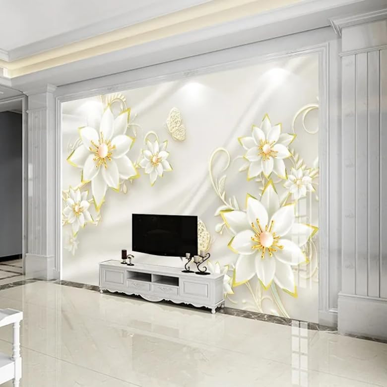 Fresque murale fleur de bijoux 3D design de prestige pour salon