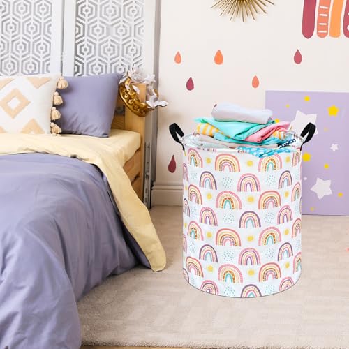 Image of MAIZMZ Kids Rainbow Hamper Laundry Basket Storage Bins Gift Organizer Clothes Toy Box Large Canvas Collapsible Chest for Home /Dorm /Kitchen /Pet /Office /Closet /Shelf /Room Decor
