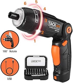TACKLIFE Cordless Screwdriver, 3.6V 2.0Ah Electric Screwdriver Rechargeable, Adjustable 3 Position Handle, 31pcs