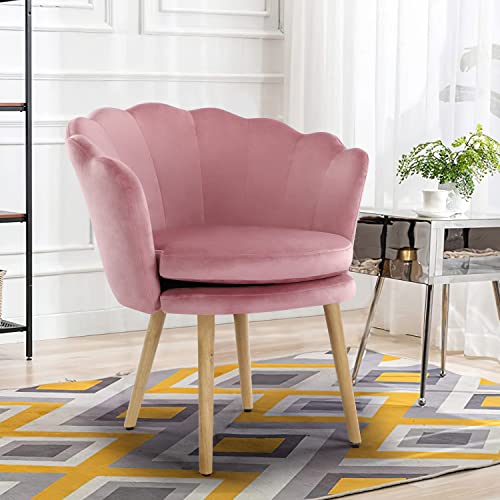 Ivflsv Velvet Living Room Chair, Vanity Chair With Seashell Back Modern Accent Chair,Single Upholstered Shell Shaped Chair With Wooden Legs For Makup Room,Bedroom (Pink) #TOP1