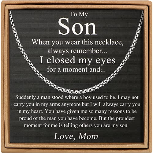 Image of JoycuFF Gifts for Son Mens Box Link Chain Necklace Stainless Steel 3MM 26 Inches Hip Hop Birthday Granduation Jewelry for Men