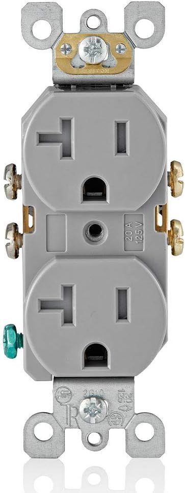 Leviton 20 Amp Tamper-Resistant Duplex Outlet, T5820-GY, Gray