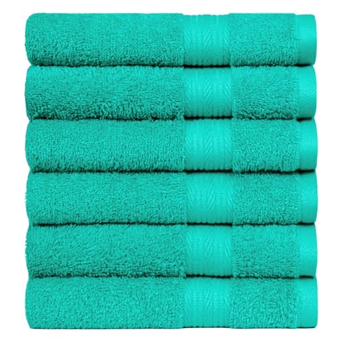 Image of Amazon Basics Fade-Resistant 100% Cotton Hand Towels for Bathroom, Soft Absorbent, 26 x 16 inches, Teal, 6-Pack