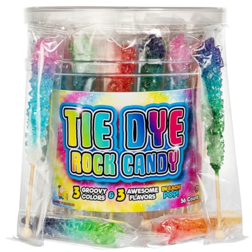 Espeez 36 Tie Dye Rock Candy Sticks – Individually Wrapped Colorful Crystal - Assorted Flavors - Classic Nostalgic Treat for Parties, Candy Buffets, Weddings, Birthdays, Baby Showers &amp; Gift Bags