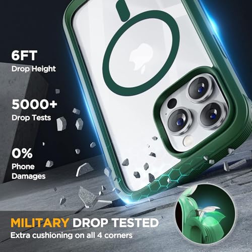 Image of Miracase Magnetic for iPhone 14 Pro Max Case 6.7 inch, (Compatible with MagSafe) Upgrade Full-Body Clear Phone Bumper Case with Built-in 9H Tempered Glass Screen Protector, Magnetic Acacia Green
