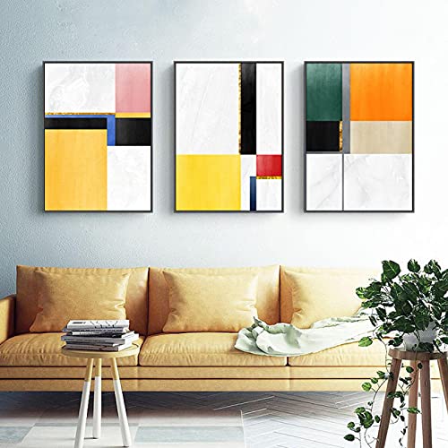 Art mural abstrait jaune orange géométrie triptyque 50x70 cm - 4