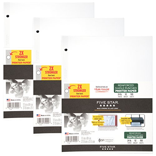 Five Star Printer Paper, 3 Hole Punch Paper, 100 Sheets, 8-1/2
